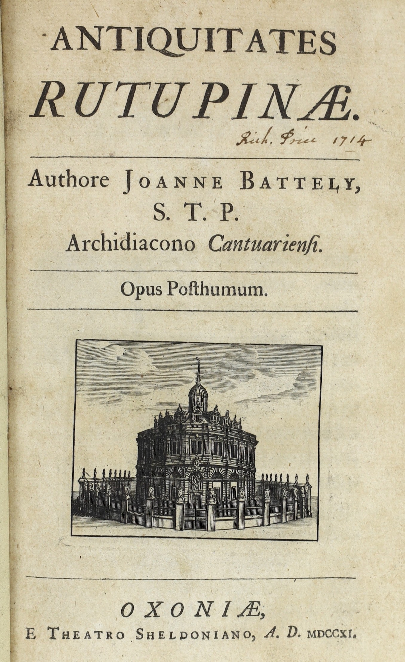 KENT: Battely, John - Antiquitates Rutupinae. editio secunda. title vignette, 4 maps and 8 plates (some folded); issued with (Same Author) - Antiqitates S. Edmundi Burgi ad Annum MDCCLXII. Perductae. 2 plates and folded